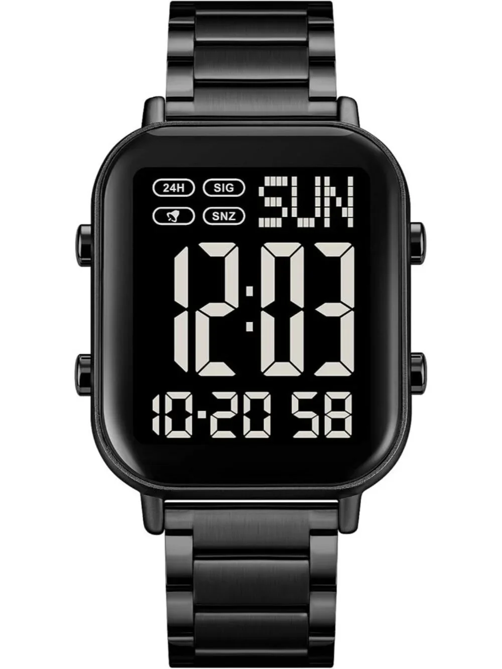Unisex Black Analog Stainless Steel Waterproof Electronic Square Digital Watch
